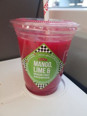 Mango, lime and dragon fruit smoothie at LEON in North London