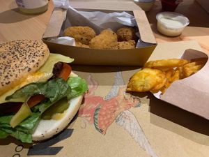 GF Vegan burger. Jack Wings. Waffle Chips.  at LEON in North London