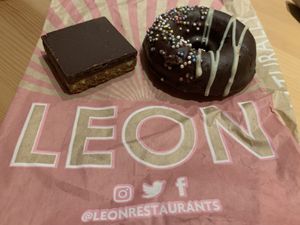 Vegan millionaire shortbread and doughnut  at LEON in North London