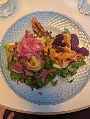 Potato and mushroom toast at Din Nye Ven in Copenhagen