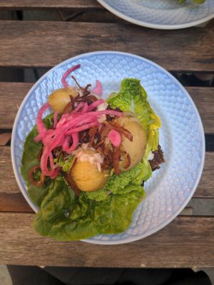 Potato toast at Din Nye Ven in Copenhagen
