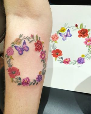 Watercolour painting to tattoo at Inky Swallows in Hove