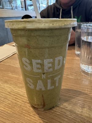 Mint Chip Smoothie with vegan protein  at Seed N Salt in Calgary