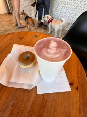 Vegan maple donut and purple yam oat latte. at Cerberus Cafe in Jacksonville