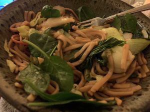 Lo Mein and Bok Choy carry out!! at Best Taste in Bloomington