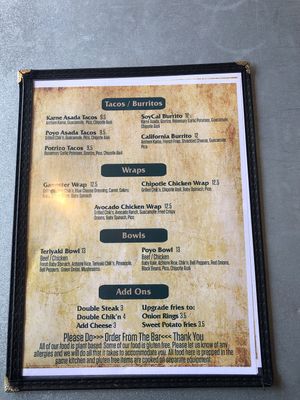 Other side of menu at Anthem in Chula Vista