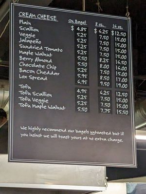 Menu at Bo's Bagels in New York City