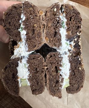 A bit skimpy on the vegan cc 🥺  at Bo's Bagels in New York City