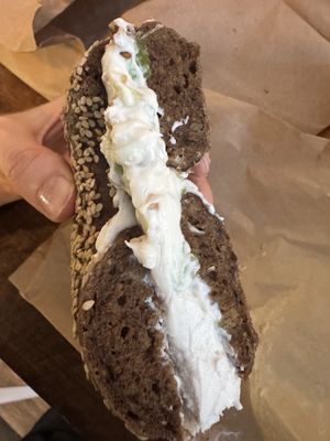 Stockeld cc with scallion, the best   at Bo's Bagels in New York City