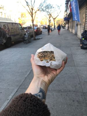 Happy vegan tourist. at Bo's Bagels in New York City