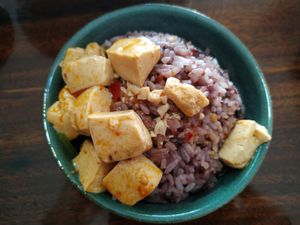 brown rice w/spicy toufu at Shān Cǎi SùShí in Guangzhou