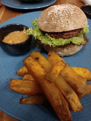 Burger at Radiantly Alive Yoga Cafe in Ubud