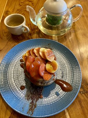 Banana Pancakes with Mint Tea. My favorite breakfast item.   at Radiantly Alive Yoga Cafe in Ubud