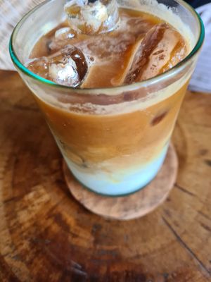 Latte with oat milk at Radiantly Alive Yoga Cafe in Ubud