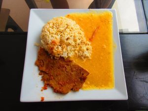 Menu: Main (Bistek with pepian and choclo) at La Esquina Del Sabor in Trujillo