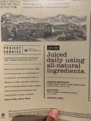 Juices and Coffee selection at First Watch in Matthews