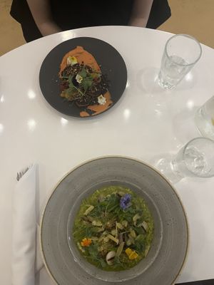 Eggplant scallops and Risotto  at Bistro Tendresse in Montreal