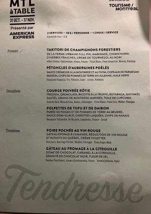 Menu spécial pour l’événement Montréal à table 2024!  Gâteau au fromage à la citrouille: à goûter absolument 👌😋 at Bistro Tendresse in Montreal