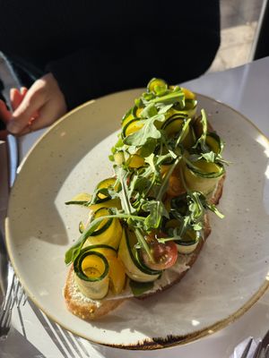 Zucchini toast…beautiful presentation   at Bistro Tendresse in Montreal