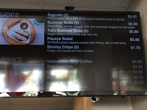 Menu with vegan options  at Pho is for Lovers in Dallas