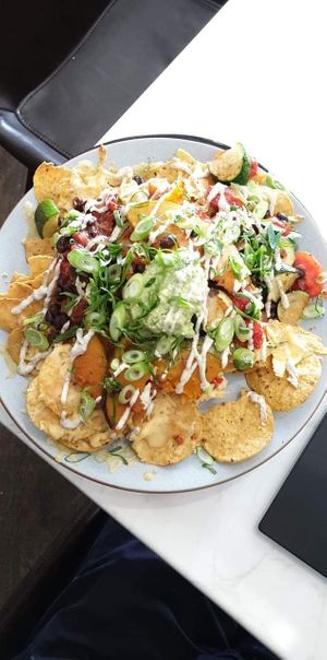 Vegan Nachos with added Edamame & Rocket mash at Frank's Eatery in Queenstown