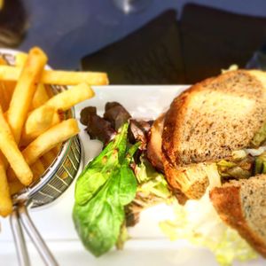 Roasted veg sandwich on brown with fried and salad (no asian coleslaw) at Black Lion in Thirsk