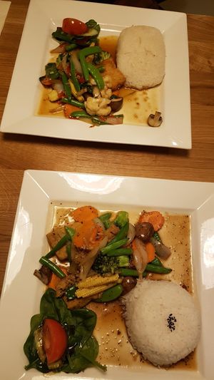 Rice with stir fry veg at Racha Thai Bistro in Thirsk