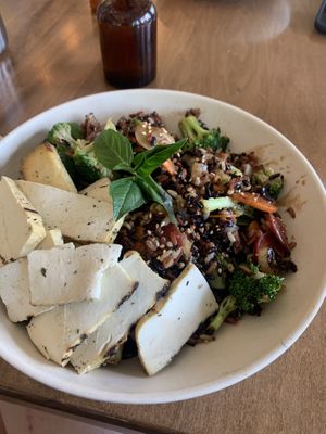 Forbidden rice bowl with tofu  at Flower Child in Washington