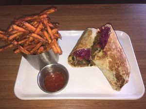 Chick n Kebab with sweet potato fries at Dirty Vegan in Stockholm