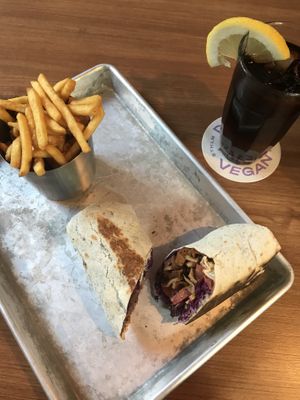 Lunch deal with the shawarma wrap, chips and coke  at Dirty Vegan in Stockholm