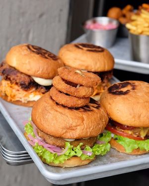 Three Onion Burger, Mushroom Burger, Cheez Burger at Dirty Vegan in Stockholm