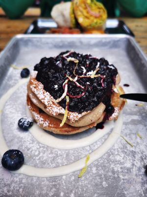 Blueberry pancakes at Dirty Vegan in Stockholm