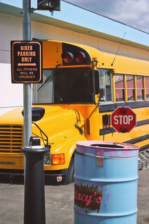 American school bus which we sat in, really cool! at Stacy's Diner in Koege