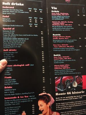 Menukort drikkelse at Stacy's Diner in Koege