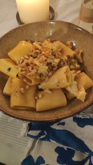 Pancherri, saffron spiced butter, cauliflower and pine nuts at Ponte Vecchio in Hereford