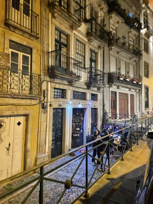 The center green door pushes open  at Casa da Horta in Porto