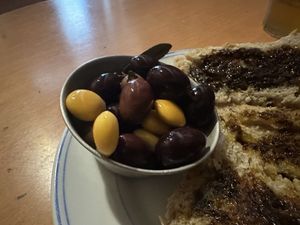 Close up on the olives and lupinee  at Casa da Horta in Porto