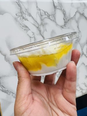 Coconut Milk Pudding with mango - vegan and gluten free, and YUM!   at BIBIBOP in Dayton