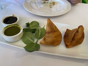 Potato-Pea Samosas at Veg N Chaat Cuisine in Fremont