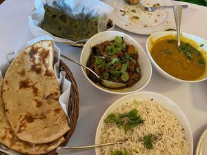 Aloo Baingan and Toor Di Kal, with paratha at Veg N Chaat Cuisine in Fremont