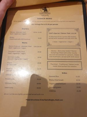 Menu at Four Friends in Congleton