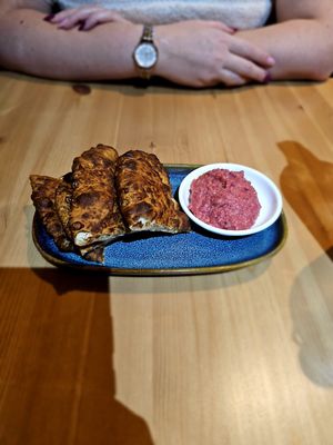 Bhaley - fried bread and chilli hummus   at Four Friends in Congleton