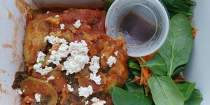 Lasagna with side salad at Juicery Plus - E Main St in El Paso