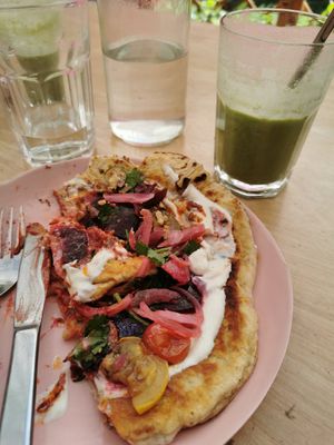 Breakfast flatbread and green smoothie at Wild Thing in Cardiff