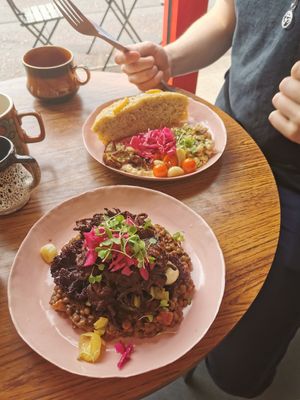 Focaccia lunch and lentil and onion at Wild Thing in Cardiff