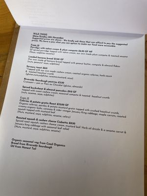 Wild Thing’s breakfast and lunch menu on 12 and 13 November 2022  at Wild Thing in Cardiff
