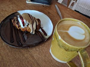 Banana walnut cake with Almond Latte at Wild Thing in Cardiff