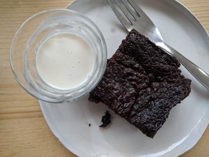 Delicious chocolate brownie and oat cream! at Wild Thing in Cardiff