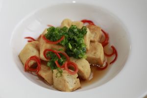 tofu in spring onion fish sauce at Phuc An in Da Nang