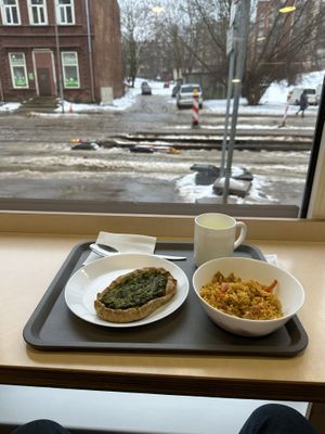 Vegan plov and spinach pastry  at Dhama in Riga